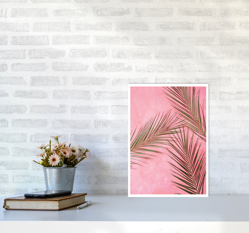 Pink Palm Leaves Modern Print, Framed Botanical & Nature Art Print A3 Black Frame