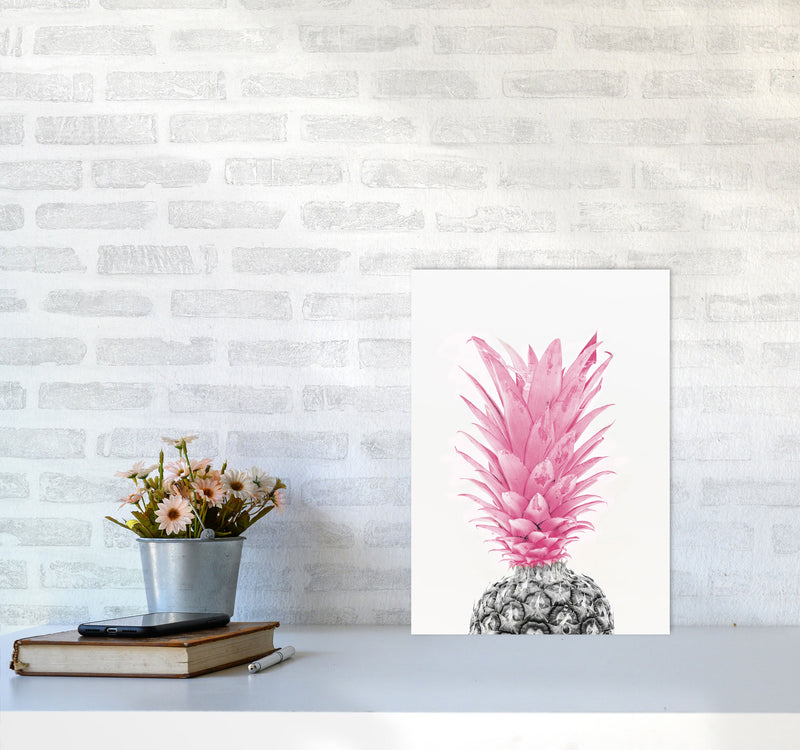 Black And Pink Pineapple Modern Print, Framed Kitchen Wall Art A3 Black Frame