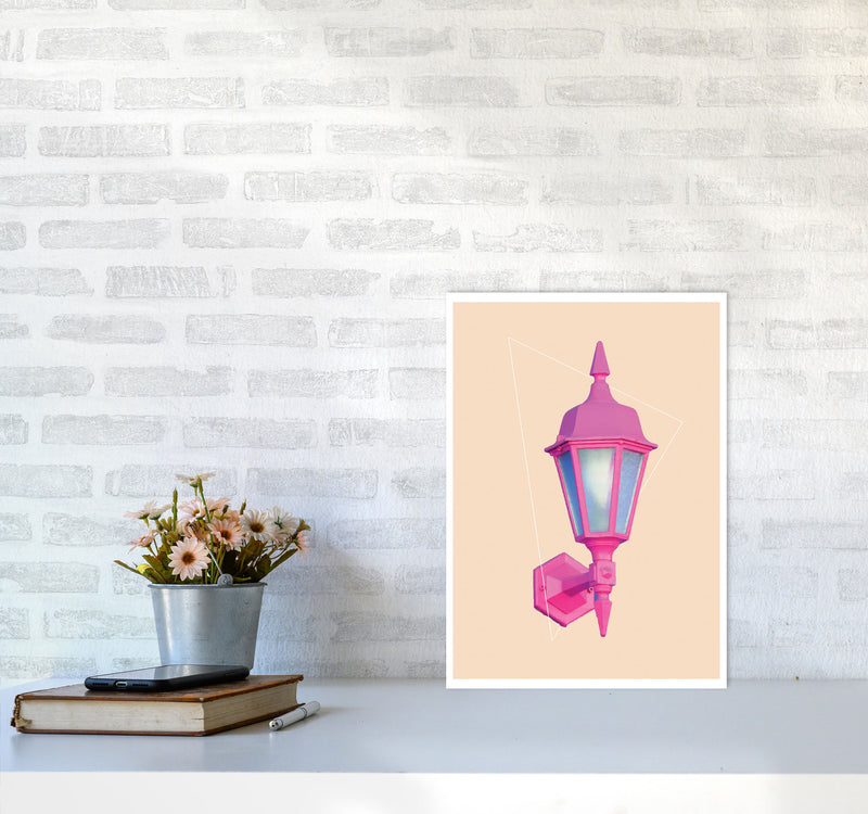 Pink Geo Lamp Modern Print A3 Black Frame