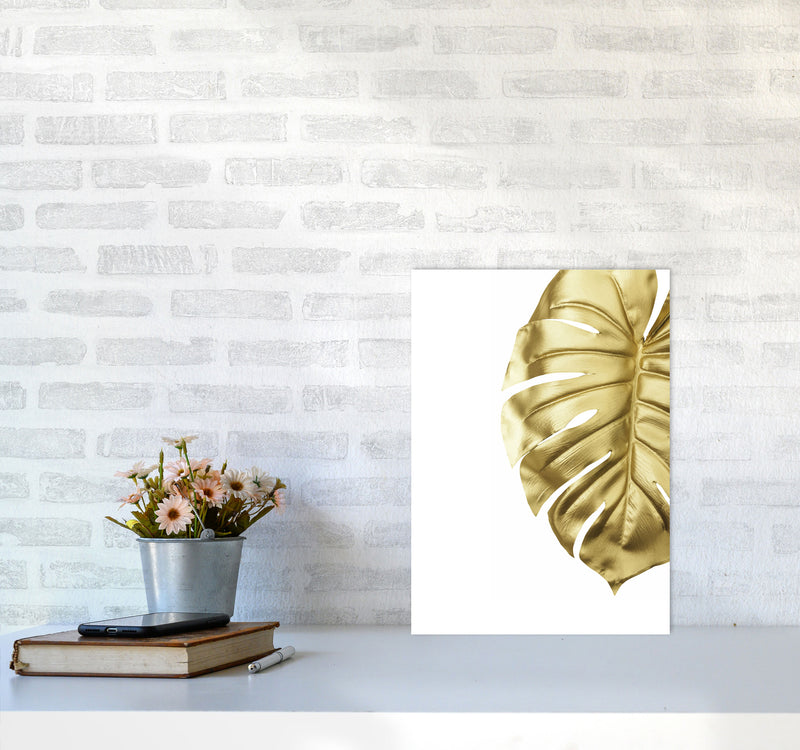 Gold Monstera Modern Print, Framed Botanical & Nature Art Print A3 Black Frame