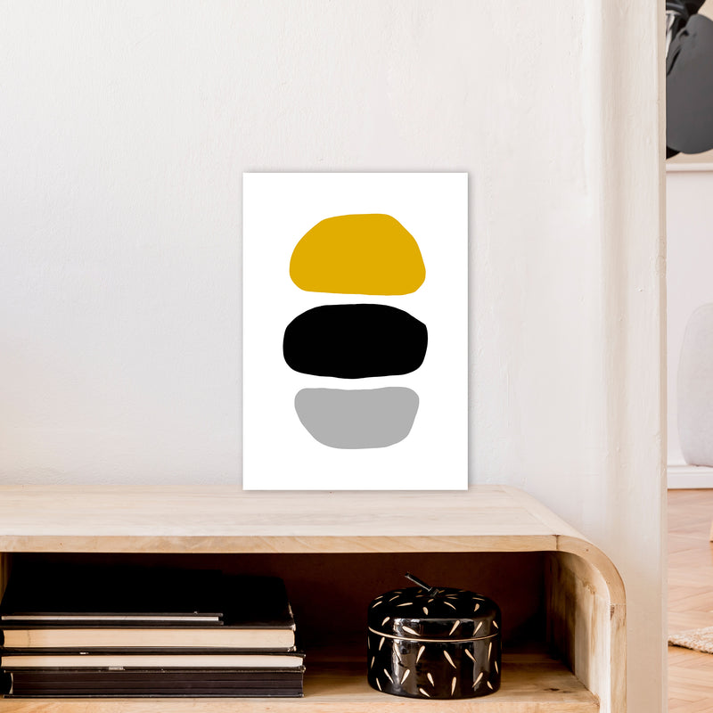 Mustard And Black Abstract Stones 2 Art Print by Pixy Paper A3 Black Frame