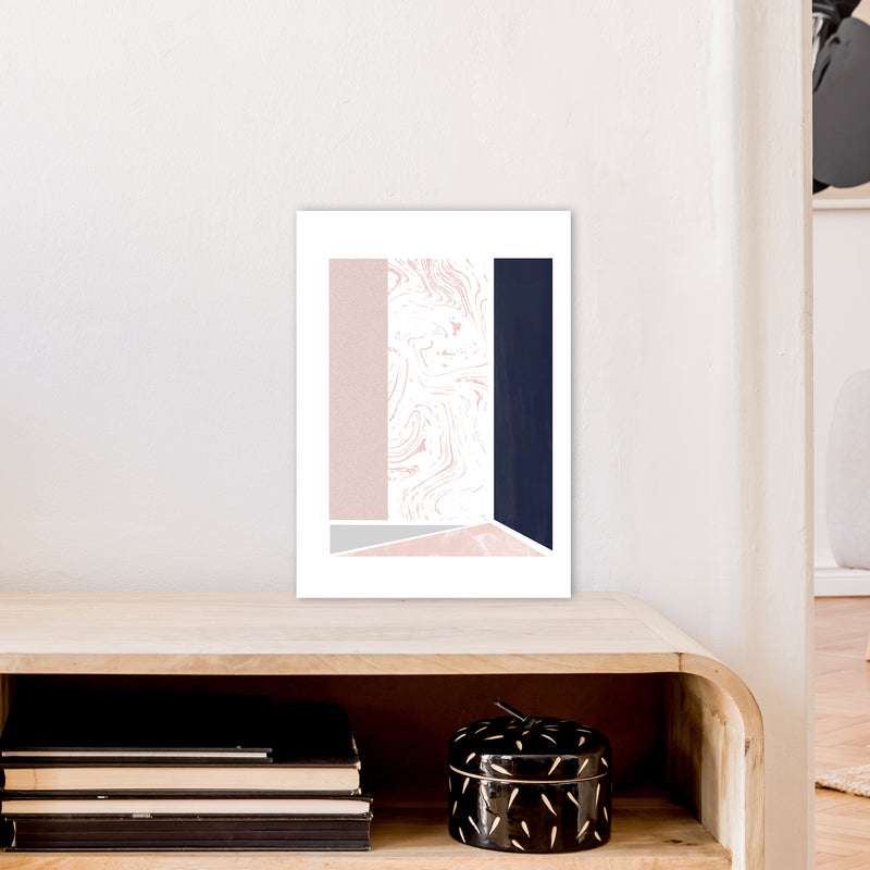 Navy And Marble Pink 2 Art Print by Pixy Paper A3 Black Frame