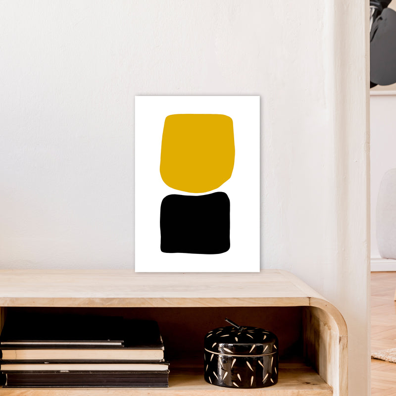 Mustard And Black Abstract Stones 3 Art Print by Pixy Paper A3 Black Frame