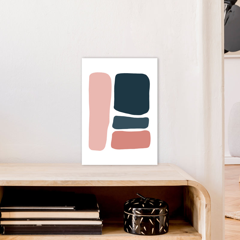 Pink And Navy Abstract Stones 3 Art Print by Pixy Paper A3 Black Frame