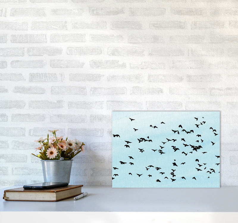 Flock Of Birds Landscape Blue Sky Art Print by Pixy Paper A3 Black Frame
