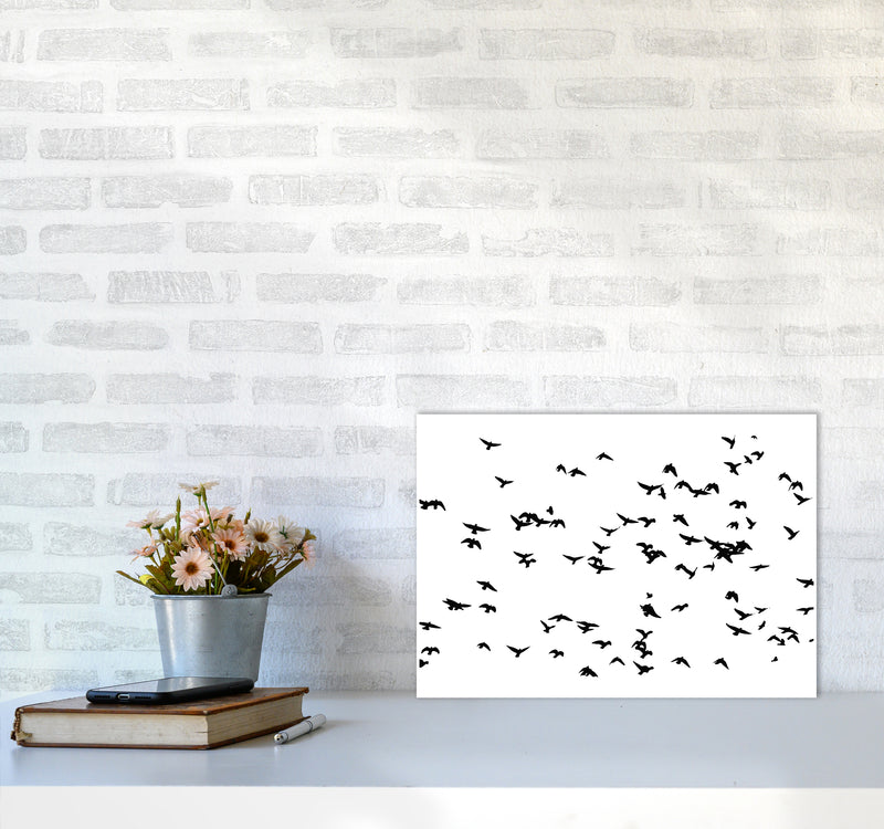 Flock Of Birds Landscape Art Print by Pixy Paper A3 Black Frame