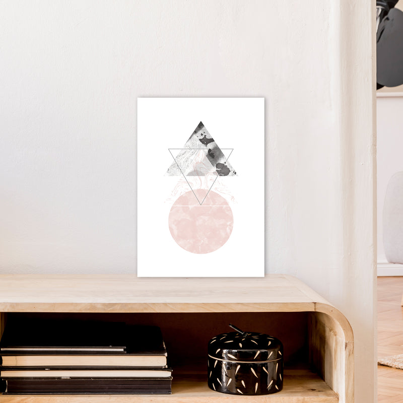 Marble Triangle And Circle Black And Pink Abstract  Art Print by Pixy Paper A3 Black Frame