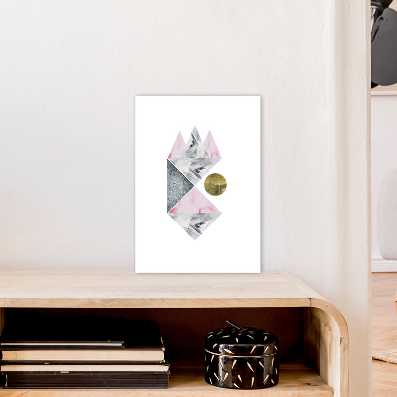 Luna Side Moon Pink And Grey Triangles Abstract  Art Print by Pixy Paper A3 Black Frame