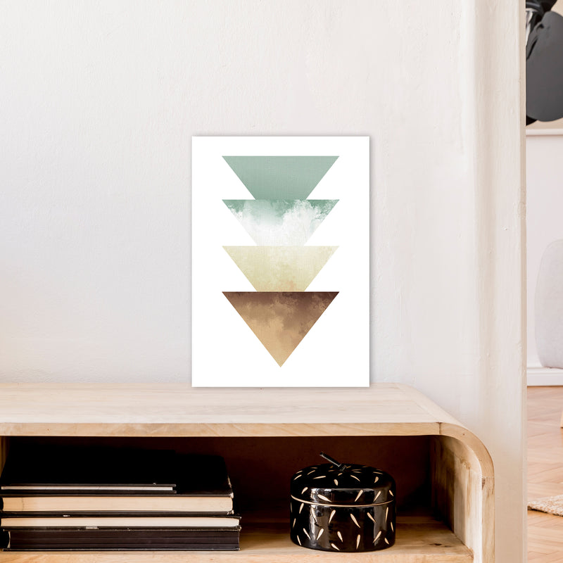 Green And Beige Watercolour Triangles Abstract  Art Print by Pixy Paper A3 Black Frame