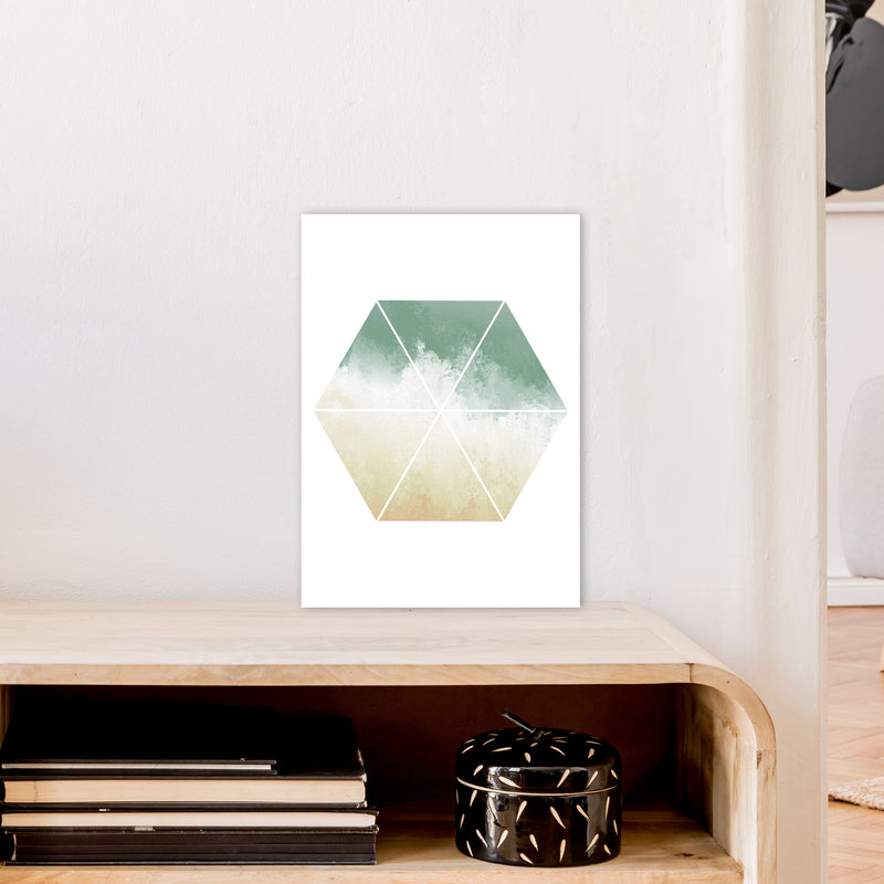 Green And Beige Watercolour Hexagon Abstract  Art Print by Pixy Paper A3 Black Frame