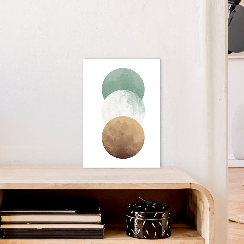 Green And Beige Watercolour Circles Abstract  Art Print by Pixy Paper A3 Black Frame