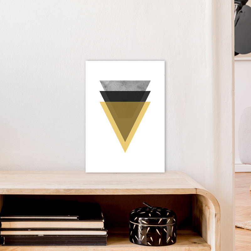 Geometric Mustard And Black Triangles  Art Print by Pixy Paper A3 Black Frame