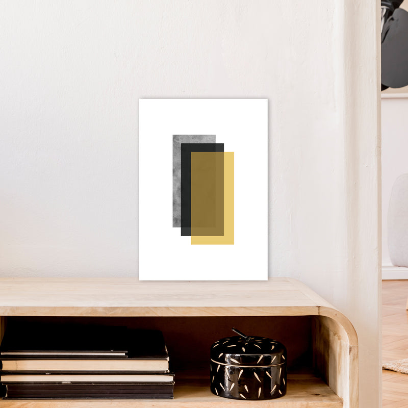 Geometric Mustard And Black Rectangles  Art Print by Pixy Paper A3 Black Frame