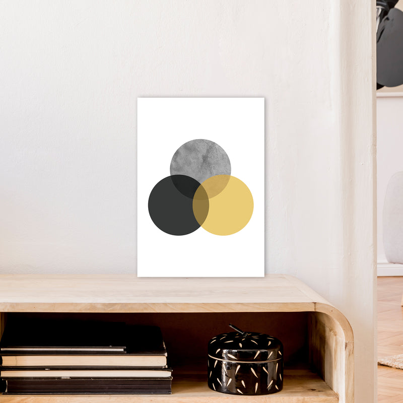 Geometric Mustard And Black Circles  Art Print by Pixy Paper A3 Black Frame