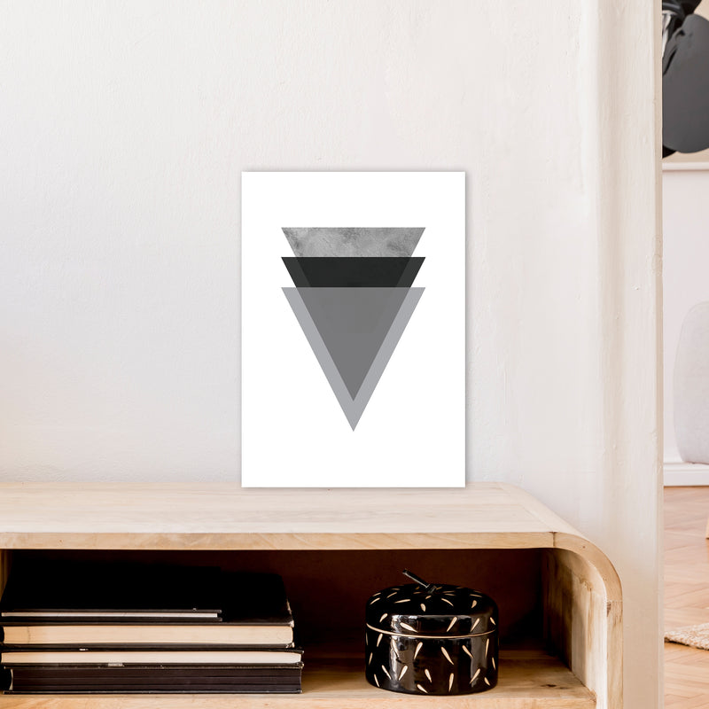 Geometric Grey And Black Triangles  Art Print by Pixy Paper A3 Black Frame