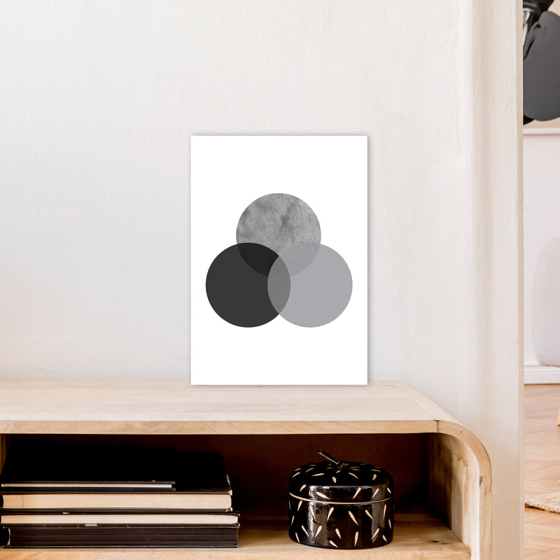 Geometric Grey And Black Circles  Art Print by Pixy Paper A3 Black Frame