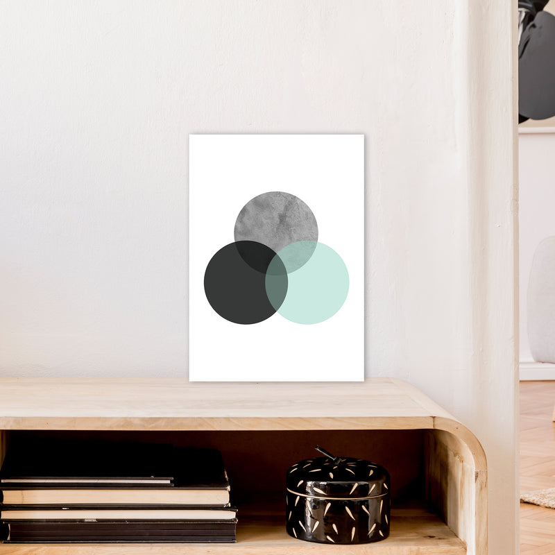 Geometric Mint And Black Circles  Art Print by Pixy Paper A3 Black Frame