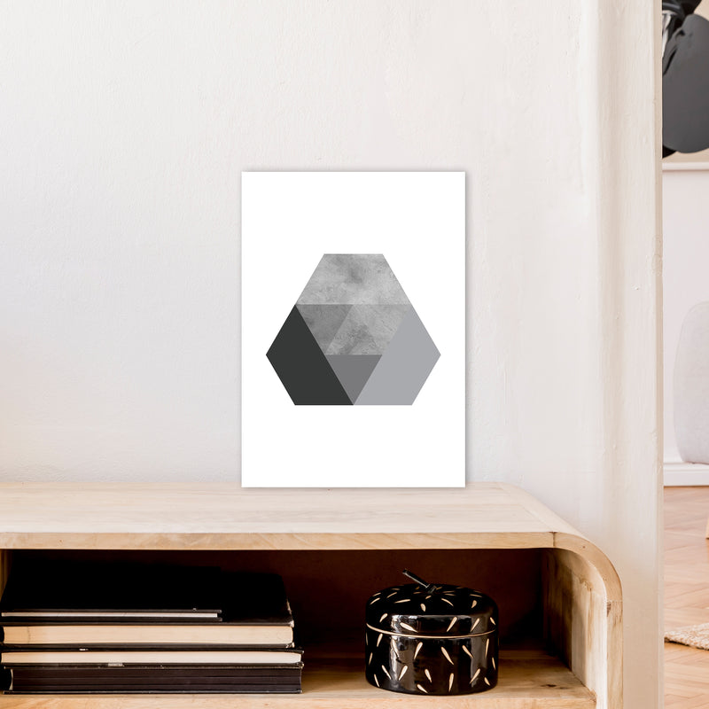 Geometric Grey And Black Hexagon  Art Print by Pixy Paper A3 Black Frame