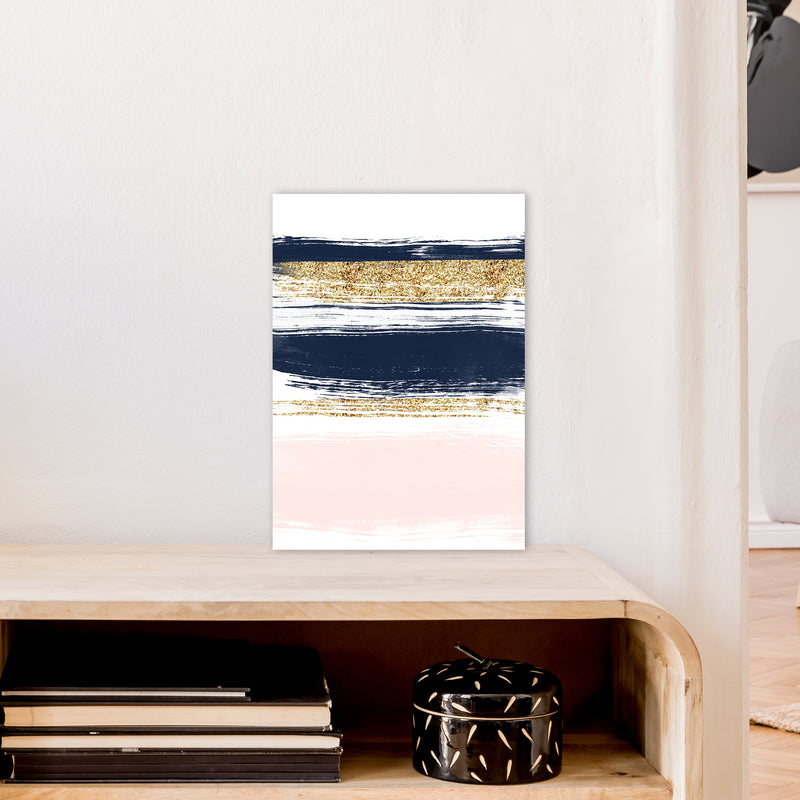 Lux Navy And Pink Paint Stripes  Art Print by Pixy Paper A3 Black Frame
