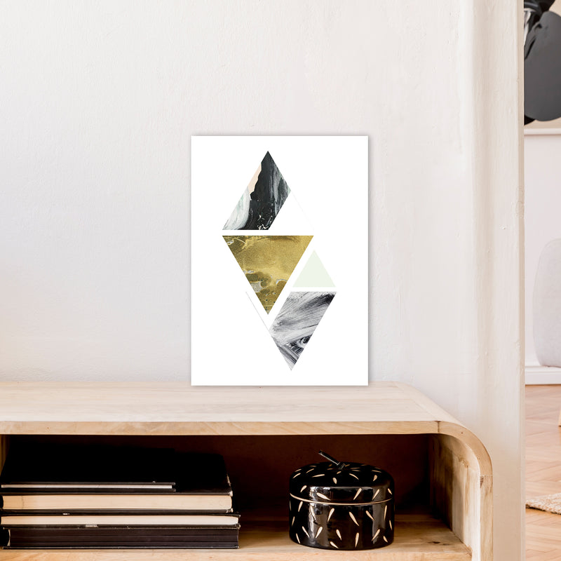Green Marble Triangles Abstract  Art Print by Pixy Paper A3 Black Frame