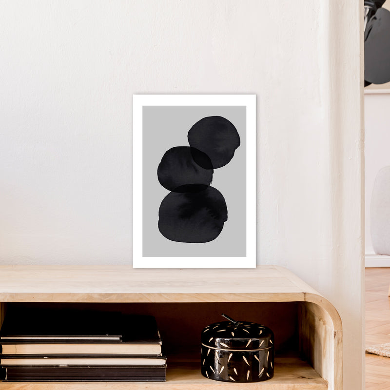 Grey And Black Stacked Circles Art Print by Pixy Paper A3 Black Frame