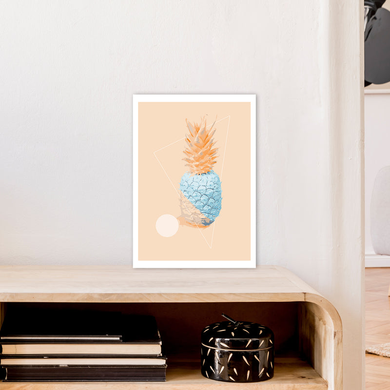 Pineapple In Blue With Peach  Art Print by Pixy Paper A3 Black Frame