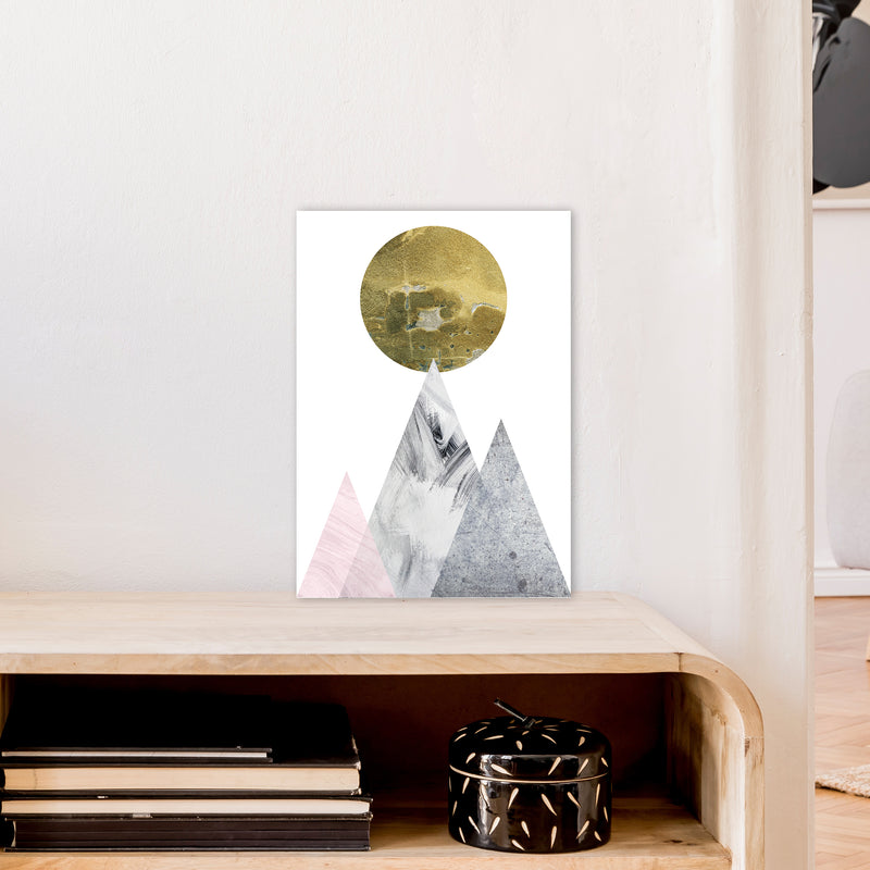 Luna Gold Moon And Mountains  Art Print by Pixy Paper A3 Black Frame