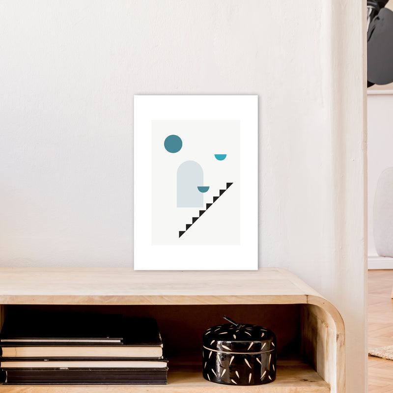 Mita Teal Stairs Right N15  Art Print by Pixy Paper A3 Black Frame