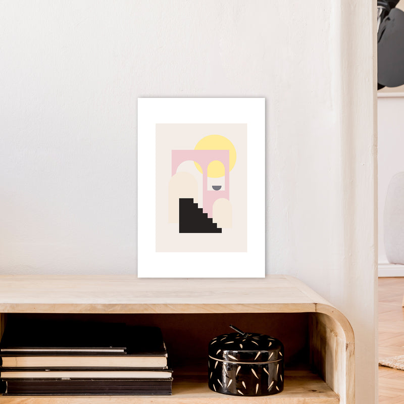 Mila Pink Stairs To Sun N6  Art Print by Pixy Paper A3 Black Frame