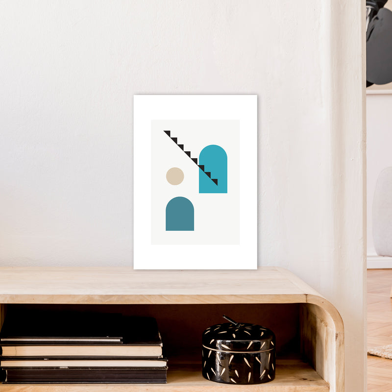 Mita Teal Stairs Left N3  Art Print by Pixy Paper A3 Black Frame