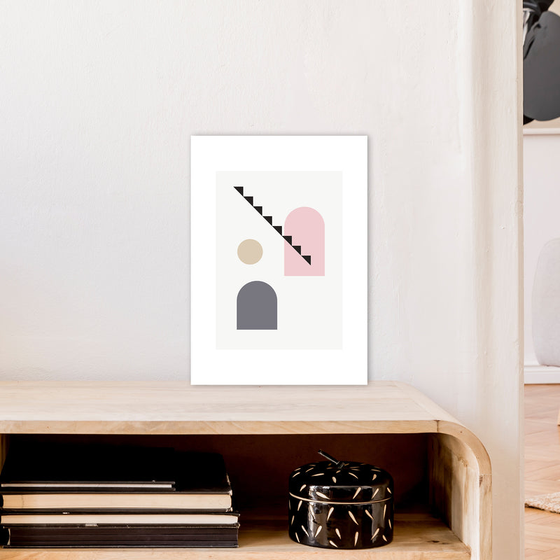 Mila Pink Stairs Left N4  Art Print by Pixy Paper A3 Black Frame