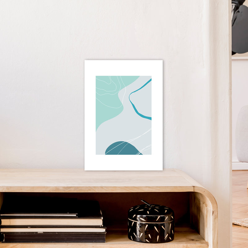 Mita Teal Abstract N17  Art Print by Pixy Paper A3 Black Frame