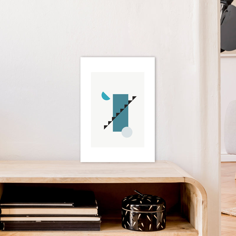 Mita Teal Abstract N11  Art Print by Pixy Paper A3 Black Frame