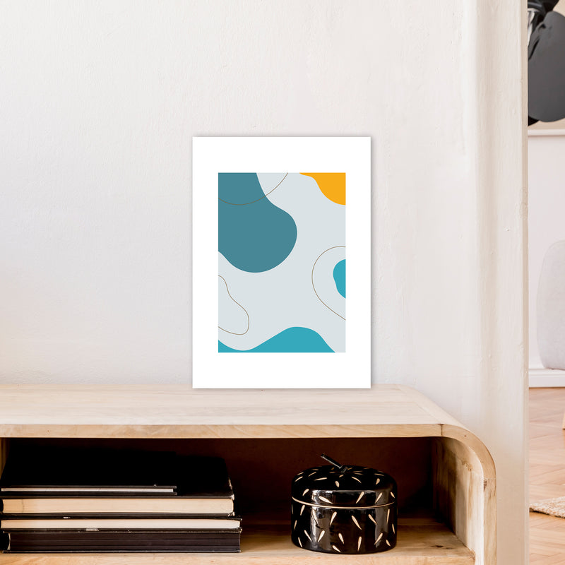 Mita Teal Abstract N16  Art Print by Pixy Paper A3 Black Frame