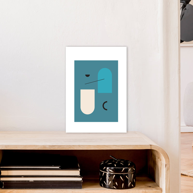 Mita Teal Abstract N4  Art Print by Pixy Paper A3 Black Frame