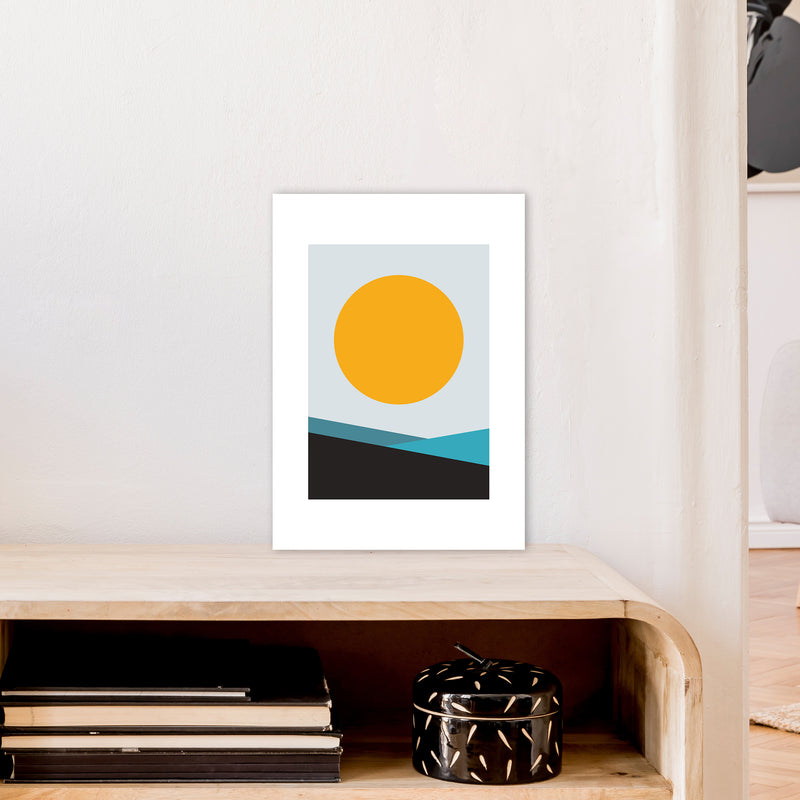 Mita Teal Big Sun N6  Art Print by Pixy Paper A3 Black Frame