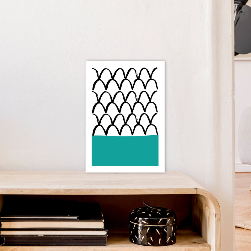 Teal Fishscales Neon Funk  Art Print by Pixy Paper A3 Black Frame