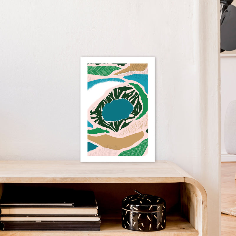 Blue Lake Jungle Abstract  Art Print by Pixy Paper A3 Black Frame