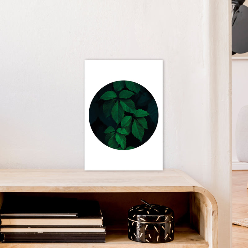 Deep Green Leaf Circle  Art Print by Pixy Paper A3 Black Frame