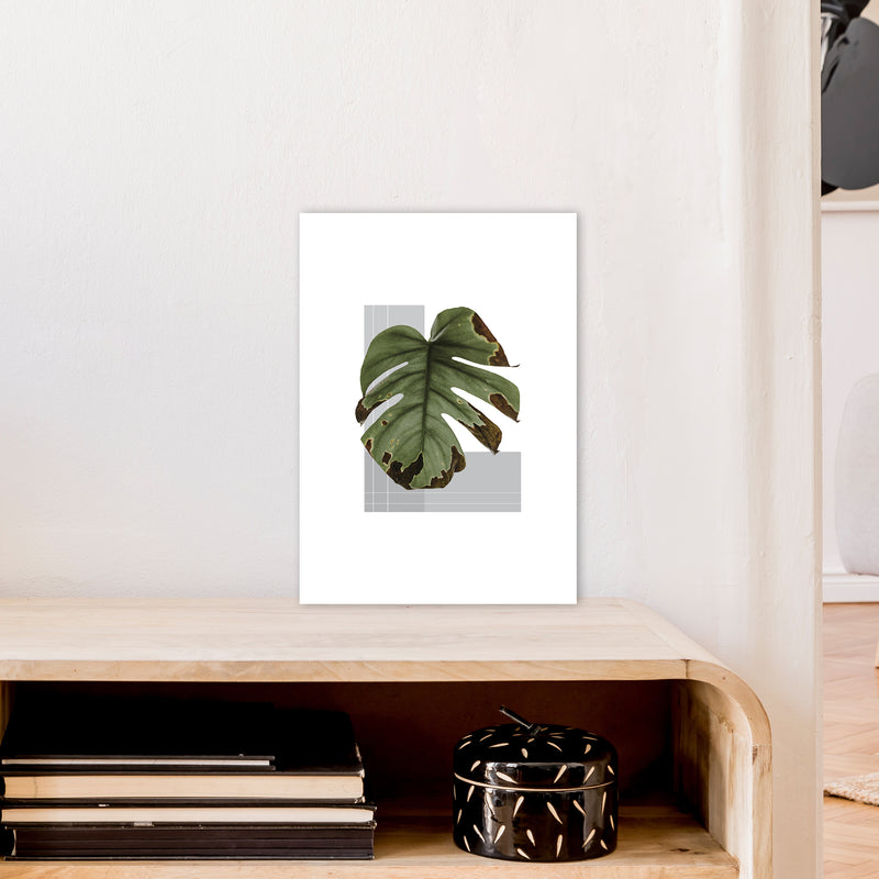 Green Leaf Grey  Art Print by Pixy Paper A3 Black Frame