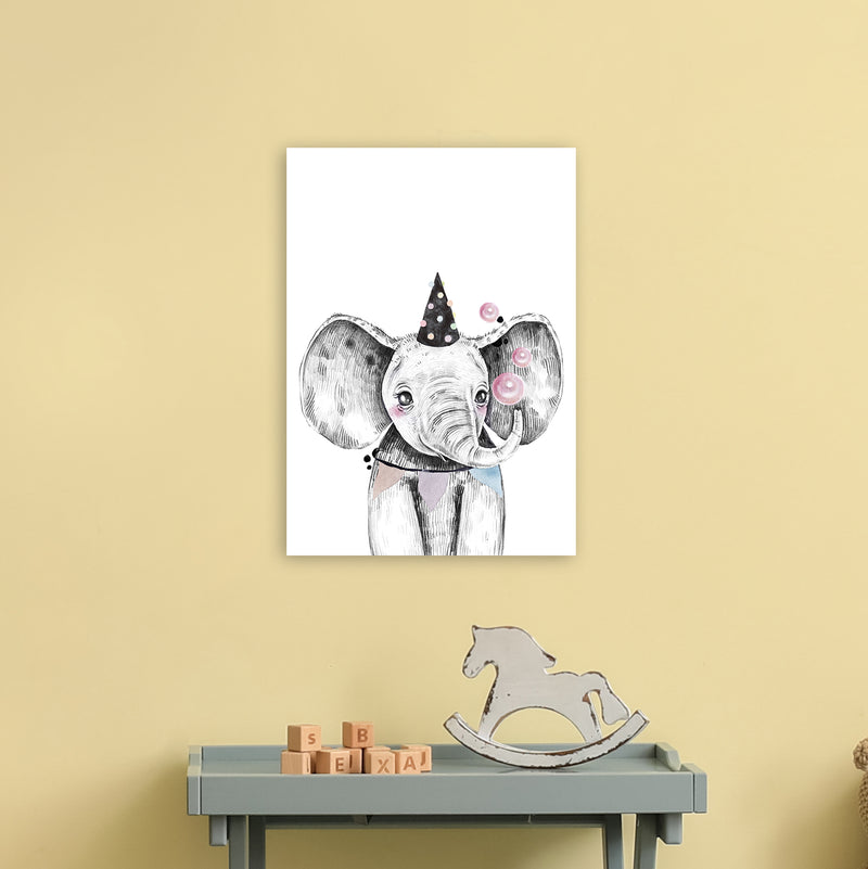 Safari Babies Elephant With Party Hat  Art Print by Pixy Paper A3 Black Frame