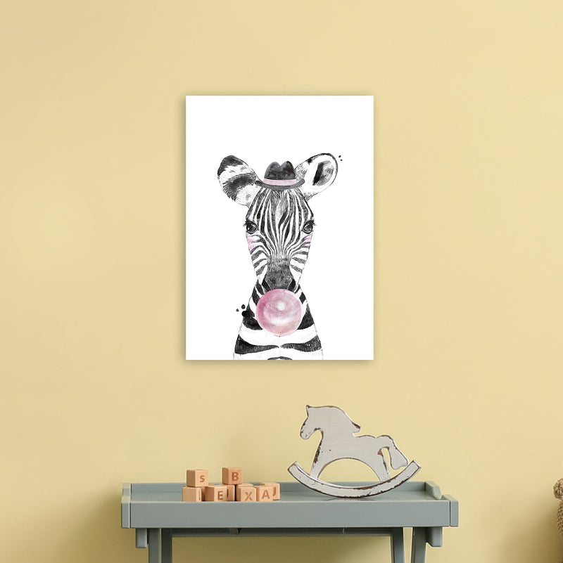 Safari Babies Zebra With Bubble  Art Print by Pixy Paper A3 Black Frame