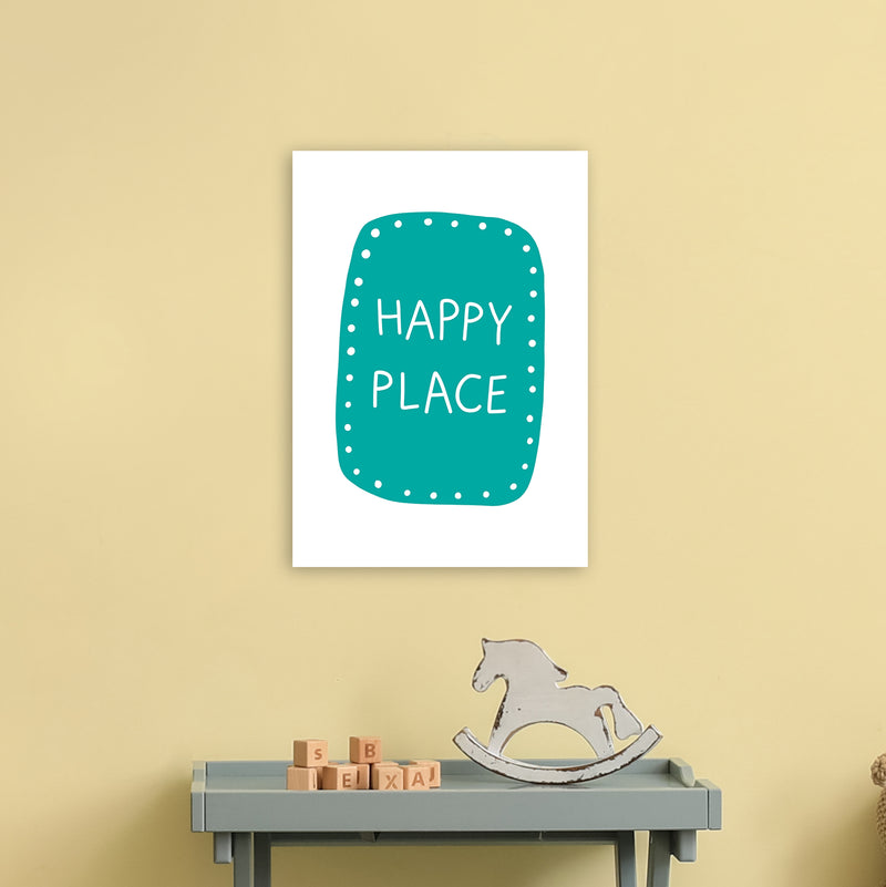 Happy Place Teal Super Scandi  Art Print by Pixy Paper A3 Black Frame