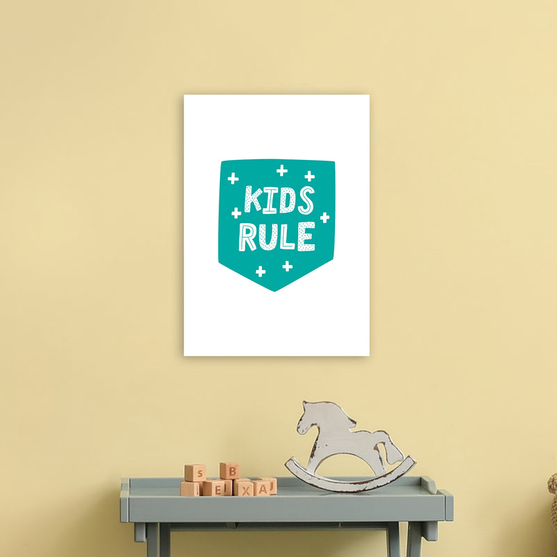 Kids Rule Teal Super Scandi  Art Print by Pixy Paper A3 Black Frame