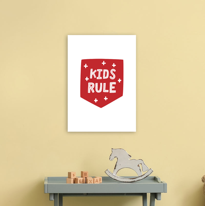 Kids Rule Red Super Scandi  Art Print by Pixy Paper A3 Black Frame