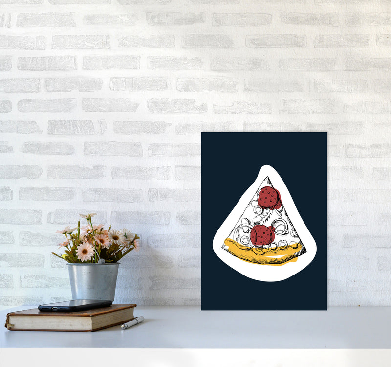 Kitchen Pop Pizza Navy Art Print by Pixy Paper A3 Black Frame