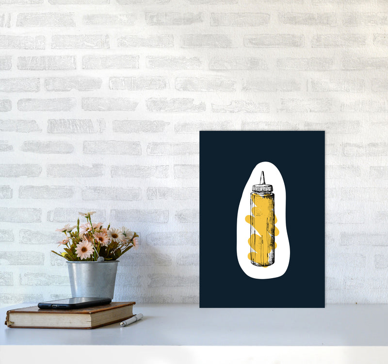 Kitchen Pop Mustard Navy Art Print by Pixy Paper A3 Black Frame