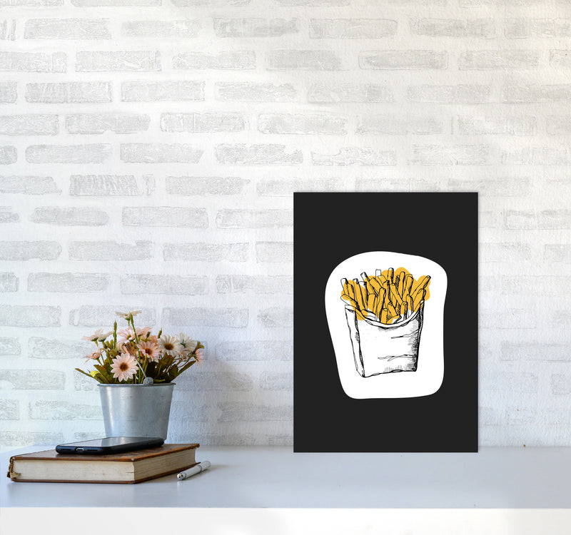 Kitchen Pop Fries Off Black Art Print by Pixy Paper A3 Black Frame