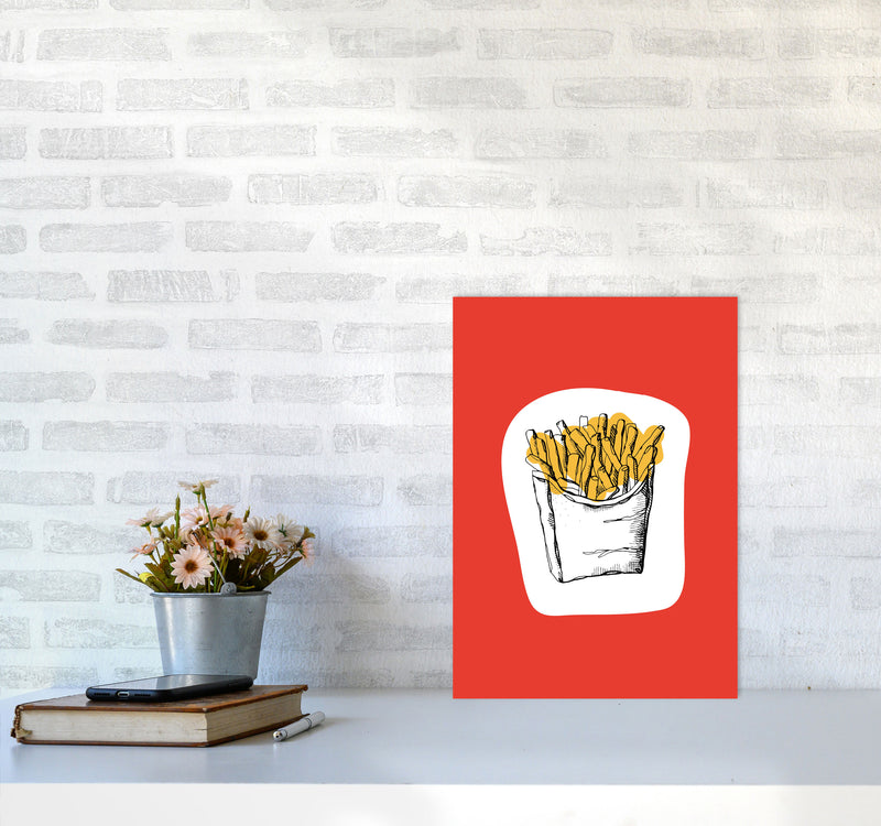 Kitchen Pop Fries Red Art Print by Pixy Paper A3 Black Frame