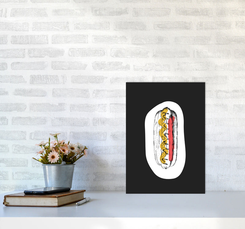 Kitchen Pop Hot Dog Off Black Art Print by Pixy Paper A3 Black Frame